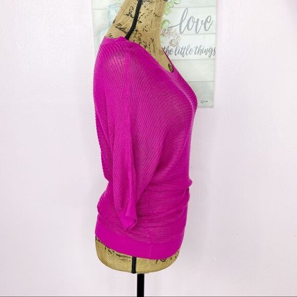 Express Y2K Sheer Mesh Dolman Sweater Top Raspberry Pink XS Fitted - Picture 3 of 10